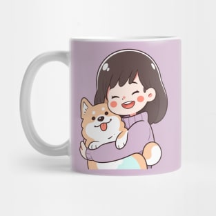 Just a Girl with her corgi dog illustration I Mug